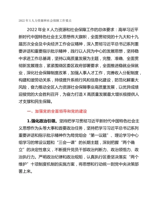 2022年X人力资源和社会保障工作要点