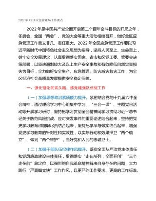2022年XX区应急管理局工作要点