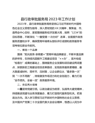 县行政审批服务局2023年工作计划