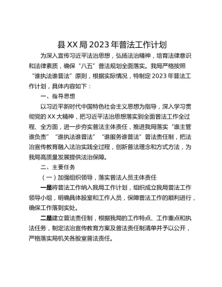 县XX局2023年普法工作计划