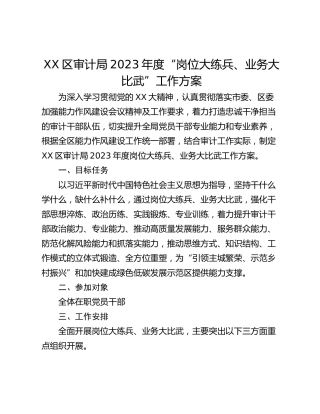 XX区审计局2023年度“岗位大练兵、业务大比武”工作方案