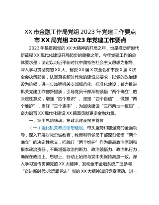 XX市金融工作局党组2023年党建工作要点