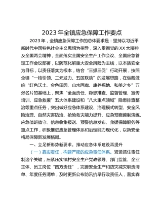 2023年全镇应急保障工作要点