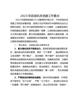 2023年区级机关党建工作要点
