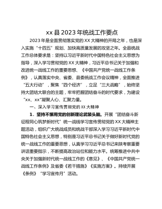 xx县2023年统战工作要点