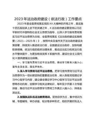 2023年法治政府建设（依法行政）工作要点