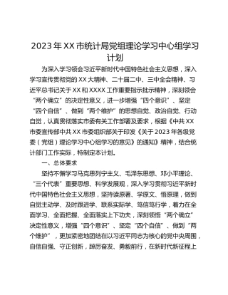 2023年XX市统计局党组理论学习中心组学习计划