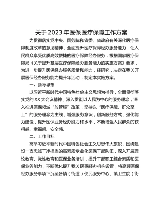 关于2023年医保医疗保障工作方案
