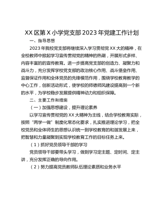 XX区第X小学党支部2023年党建工作计划