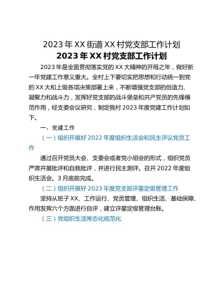 2023年XX街道XX村党支部工作计划