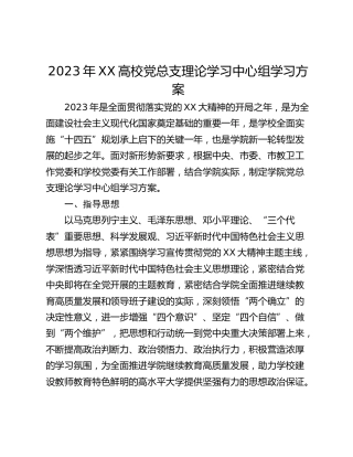 2023年XX高校党总支理论学习中心组学习方案
