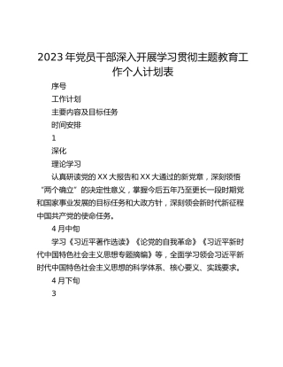 2023年党员干部深入开展学习贯彻主题教育工作个人计划表