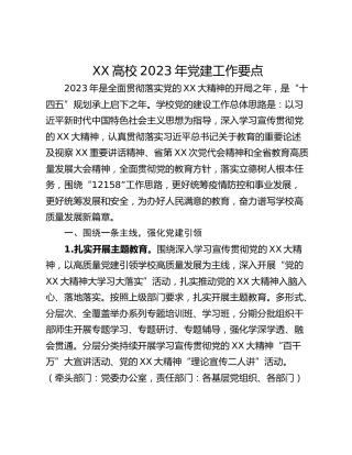 XX高校2023年党建工作要点