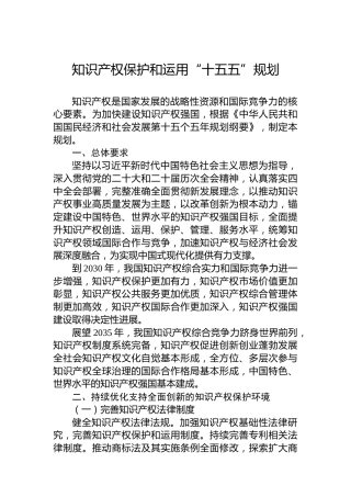 知识产权保护和运用“十五五”规划