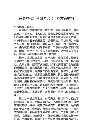 在县党代会分组讨论会上的发言材料