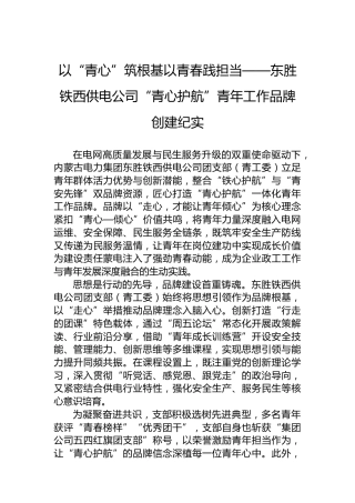 以“青心”筑根基以青春践担当——东胜铁西供电公司“青心护航”青年工作品牌创建纪实