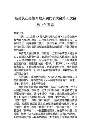 新县长在县第X届人民代表大会第X次会议上的发言
