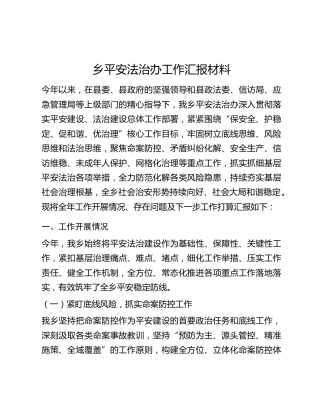 乡平安法治办工作汇报材料