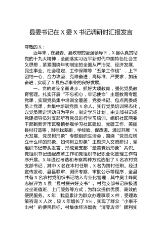 县委书记在X委X书记调研时汇报发言