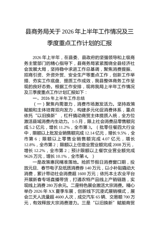 县商务局关于2026年上半年工作情况及三季度重点工作计划的汇报