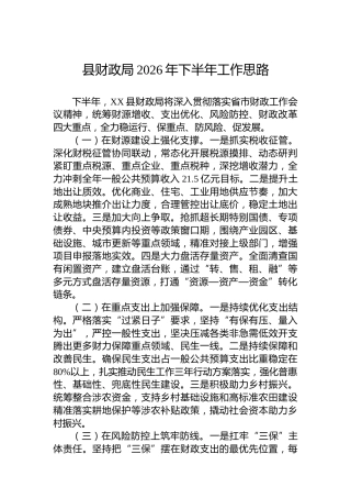 县财政局2026年下半年工作思路