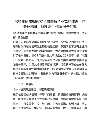 水务集团贯彻落实全国国有企业党的建设工作会议精神“回头看”情况报告汇编【3篇】