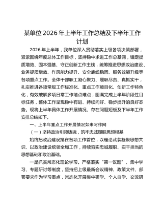 某单位2026年上半年工作总结及下半年工作计划