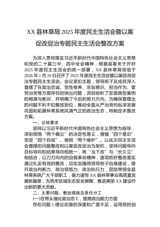 林草局年度民主生活会暨以案促改促治专题民主生活会整改方案