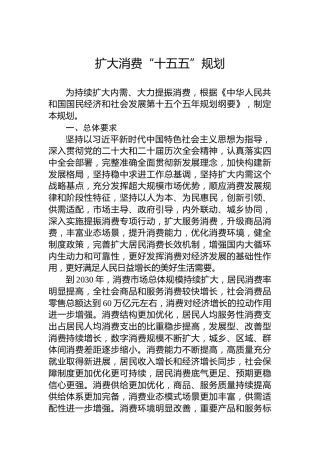 扩大消费“十五五”规划