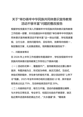 关于举办铸牢中华民族共同体意识宣传教育活动不够丰富问题的整改报告