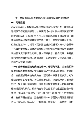 关于共同体意识宣传教育活动不够丰富问题的整改报告