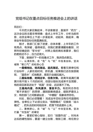 党组书记在重点目标任务推进会上的讲话