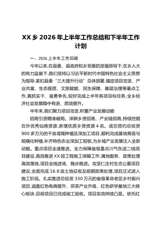 XX乡2026年上半年工作总结和下半年工作计划