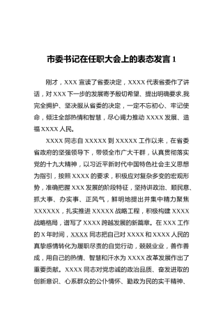 市委书记在任职大会上的表态发言