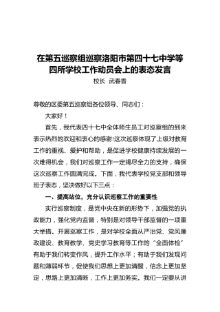 在第五巡察组巡察洛阳市第四十七中学等四所学校工作动员会上的表态发言
