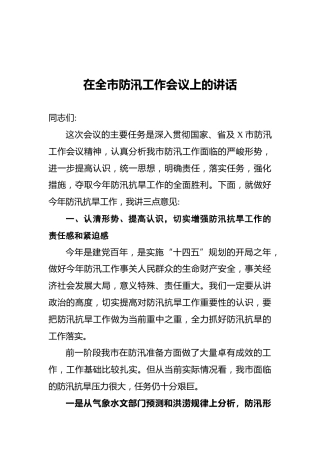 在全市防汛工作会议上的讲话0