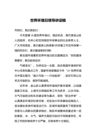 世界环境日领导讲话稿‍