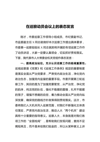 在巡察动员会议上的表态发言