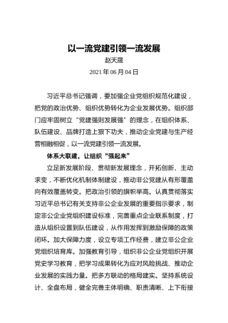 赵天晟：以一流党建引领一流发展