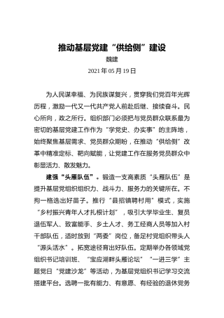 魏建：推动基层党建“供给侧”建设