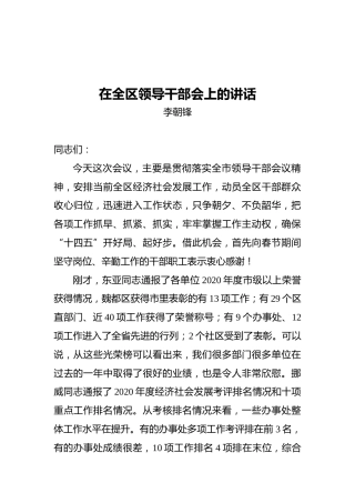 李朝锋：在全区领导干部会上的讲话
