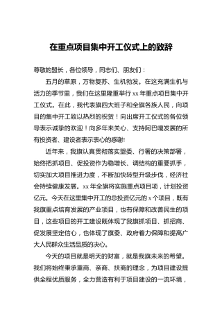 在重点项目集中开工仪式上的致辞