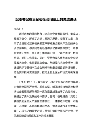 纪委书记在县纪委全会闭幕上的总结讲话