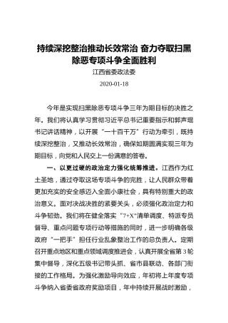 持续深挖整治推动长效常治奋力夺取扫黑除恶专项斗争全面胜利