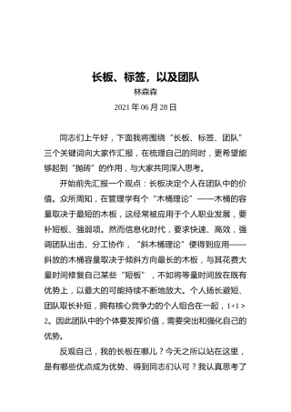 “两优一先”发言：长板、标签，以及团队