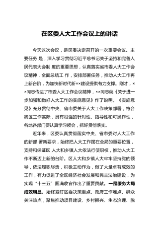 在区委人大工作会议上的讲话