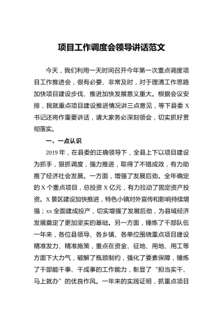 ‍项目工作调度会领导讲话范文