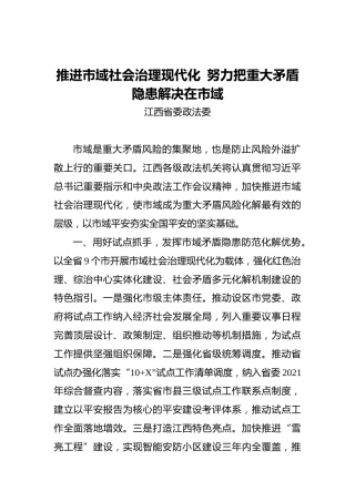 推进市域社会治理现代化 努力把重大矛盾隐患解决在市域