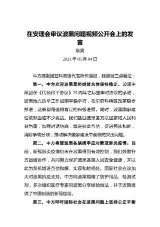 耿爽：在安理会审议波黑问题视频公开会上的发言