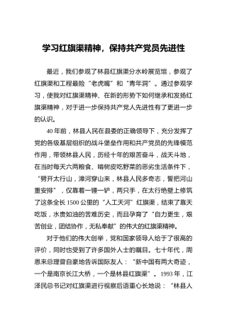 学习红旗渠精神，保持共产党员先进性